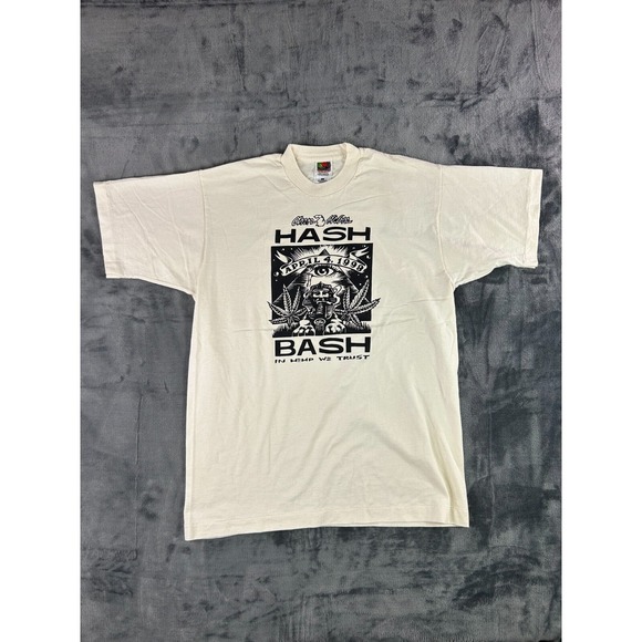 Vintage 1998 Ann Arbor Hash Bash Tee‎ Cream Pharaoh Illuminati Single Stitch L